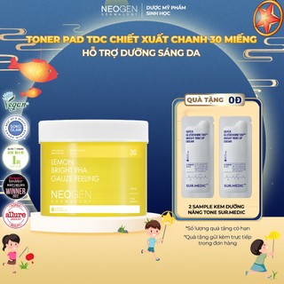 Toner Pad Tẩy Da Chết Chanh Dưỡng Trắng, Đều Màu Da Neogen Dermalogy Lemon Bight PHA Gauze Peeling 30miếng