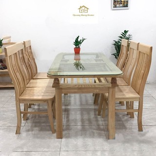 Bộ bàn ăn gỗ sồi nga màu vàng tự nhiên- bàn ăn nhà bếp