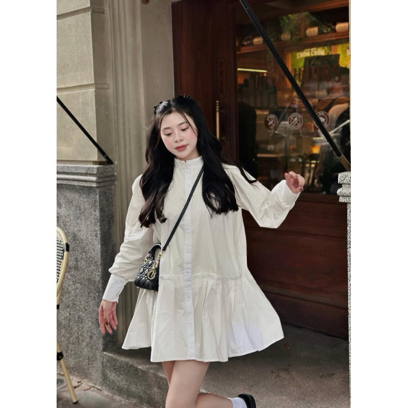 [V1.492] Váy Sơmi Thô Cổ Tàu Xếp Ly Dáng Babydoll Kèm Ảnh Thật Và Video | BigBuy360 - bigbuy360.vn