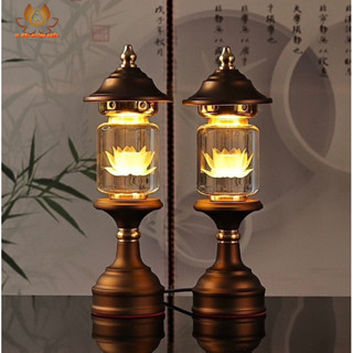 [HÀNG SẴN] CẶP 2 CÂY ĐÈN LED HOA SEN PHA LÊ THỜ CÚNG TRANG TRÍ