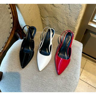 Giày da trơn mũi nhọn gót cao 5cm Bigsize có 3 màu đen, trắng, đỏ đô