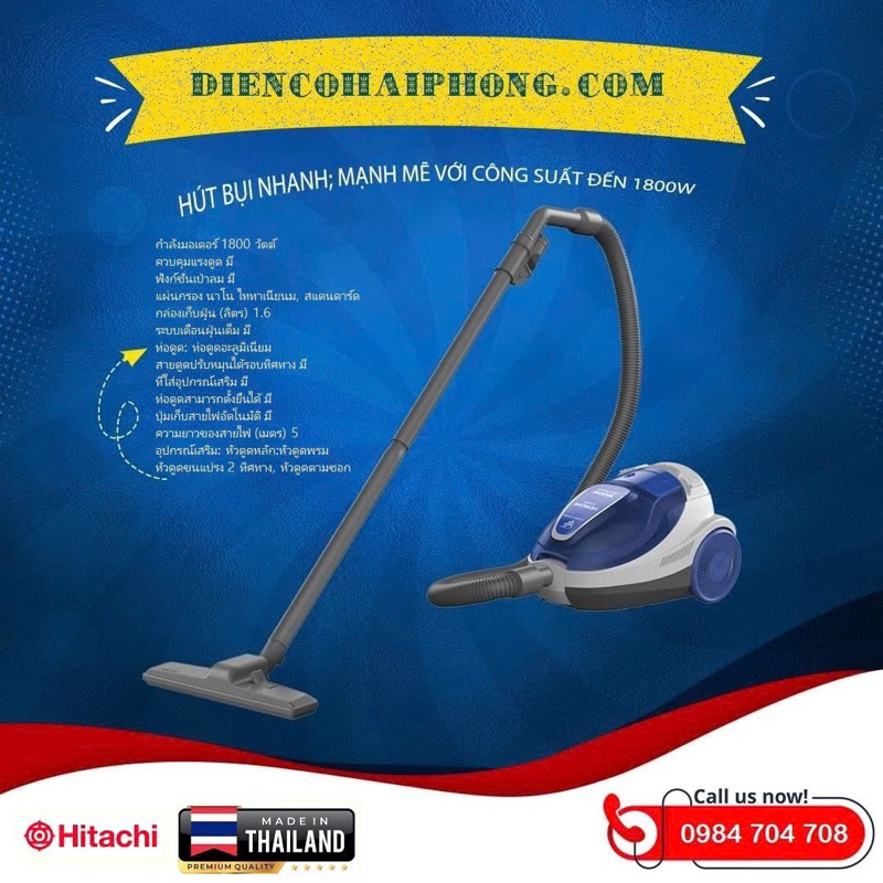 Máy hút bụi Hitachi CV-BH18 công suất 1800w Made in Thailand