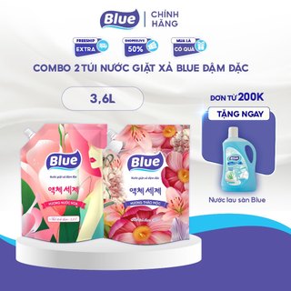 Combo 2 nước giặt xả Blue Đậm Đặc dung tích 3.6L, 3.2L - Hương nước hoa, thảo mộc, thanh xuân, phấn hồng