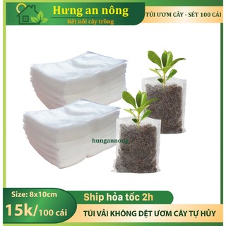 100 túi vải không dệt tự hủy, ươm hạt giống cây trồng tiện lợi size 8x10cm