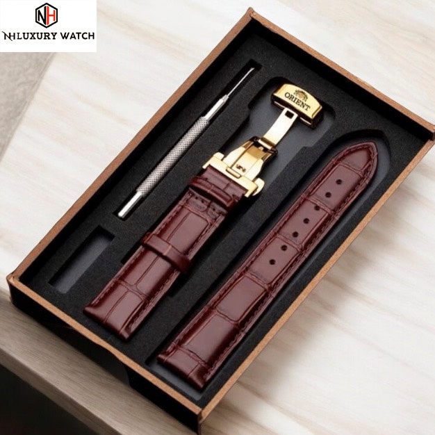 [DÂY DA ORIENT] Dây da đồng hồ Orient khóa bướm hộp gỗ