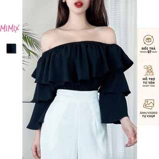 Áo croptop MIMIX nữ bo chun trơn tay loe tầng CB4120