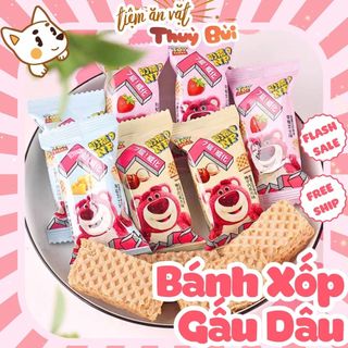 Bánh xốp kem gấu dâu losto dâu / phô mai / hạt dẻ, bánh quy gấu dâu losto disney