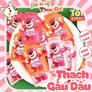 Thạch trái cây mini gấu dâu lotso vị dâu / đào / cam, kẹo gấu dâu lotso vị hoa quả
