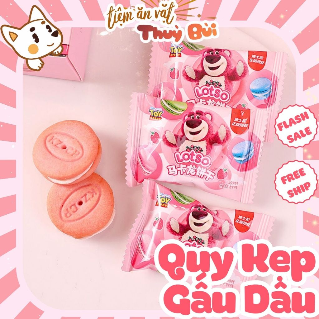 Bánh Quy Kẹp MINI Gấu Dâu Losto, Bánh Quy Macaron Nhân Kem, Bánh Gấu Dâu Losto