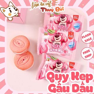Bánh quy kẹp mini gấu dâu losto, bánh quy macaron nhân kem, bánh gấu dâu losto
