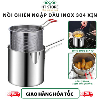 Tặng chỉ nha khoa Nồi chiên ngập dầu dung tích 1200ml chiên khoai tây, trụng bún, phở, luộc trứng, chất liệu inox bền bỉ