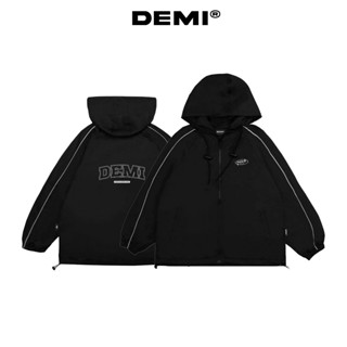 Áo khoác có mũ form rộng giá rẻ NULLED vải dù 2 lớp màu đen line trắng có size | DE-AK62