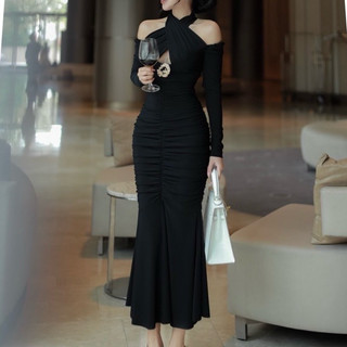 Đầm Maxi Chéo Ngực Dáng Đuôi Cá Nhún Thân Sexy Dự Tiệc Sang Trọng