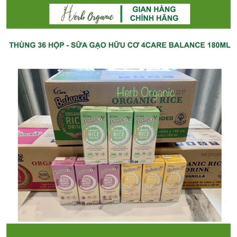 THÙNG 36 HỘP - SỮA GẠO HỮU CƠ 4CARE BALANCE 180ML - Nhập Thái Lan