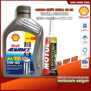 Combo giá shock nhớt Shell advance ultra scooter 5W40 0.8L + nhớt hộp số(lap) Motul