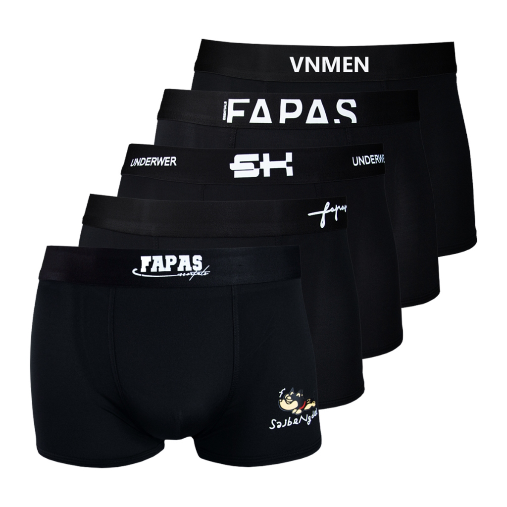 Combo 5 quần lót boxer màu đen nhiều mẫu khác nhau, quần sịp đùi nam thun lạnh co giãn 4 chiều, đồ lót đùi nam - ĐEN_BL