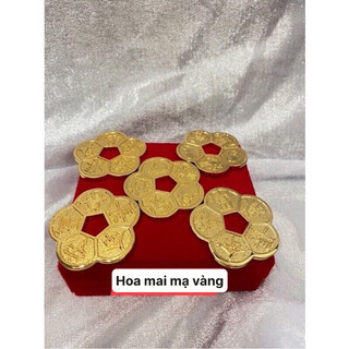 Hoa mai mạ vàng 24k Đồng tiền Xu Hoa Mai phong thủy may mắn Mai Hoa kim tiền
