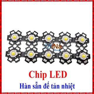 [10 cái] LED 1W trắng/vàng hàn sẵn Đế tản nhiệt