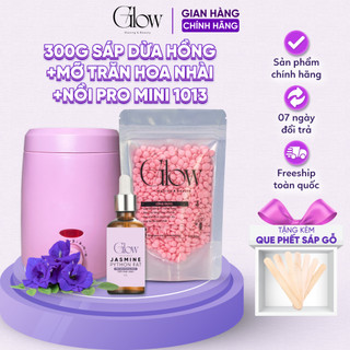  Combo 300gr Sáp Hồng Dừa + Nồi Nấu Sáp ProWax200 Chống Dính Mini GLOW + Mỡ Trăn Hoa Nhài 10ml - 1013 