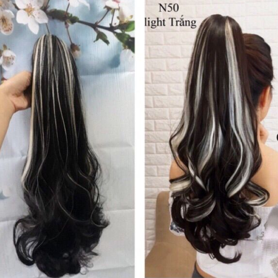 Tóc giả ngoặm xoăn móc line bạch kim N50