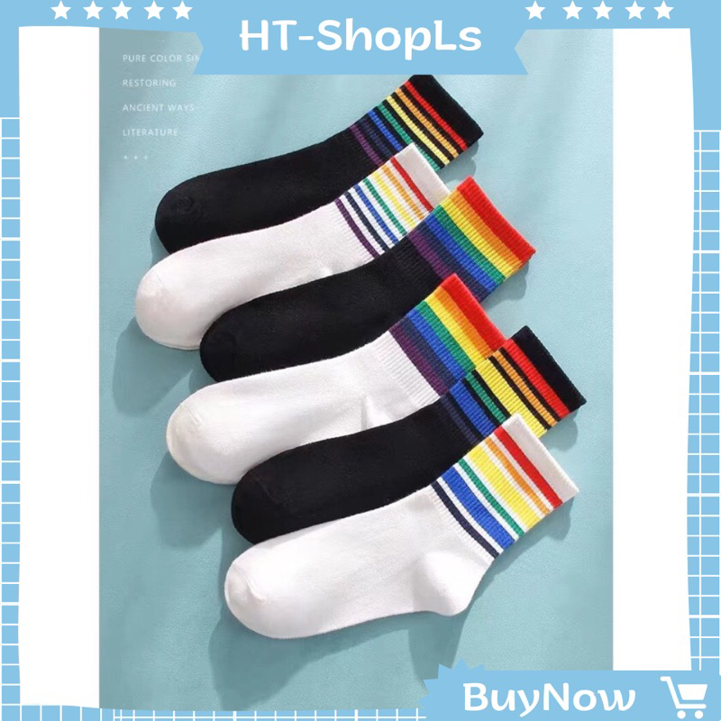 Combo 10 Đôi Tất Nam Nữ Kẻ Sọc Cổ Cao Thể Thao Thời Trang Cao Cấp HT-shopls