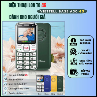  Điện Thoại Người Già Viettel A30 4G  Loa To Pin Siêu Bền Đọc Số To Đèn Pin Siêu Sáng BH 12 Tháng 