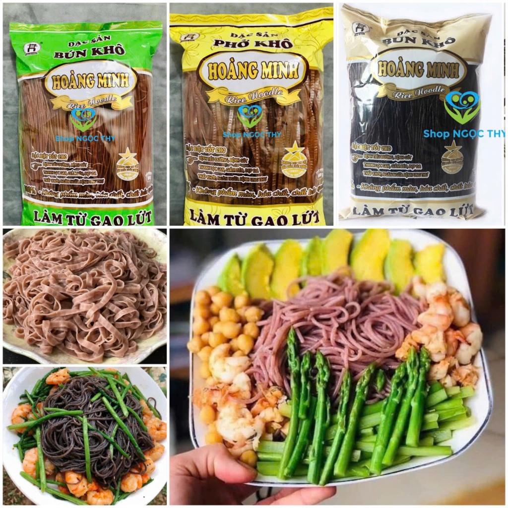 Đặc sản Bún phở gạo lứt đỏ đen Hoàng Minh 500gr, bún dai ngon healthy ăn kiêng eatclean