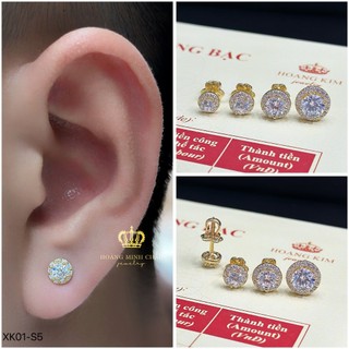 Bông tai bạc xi vàng 18K Hoàng Minh Châu Jewelry(XK01-s5)nam nữ-khuyên tai tròn bạc S950 XI VÀNG 18K