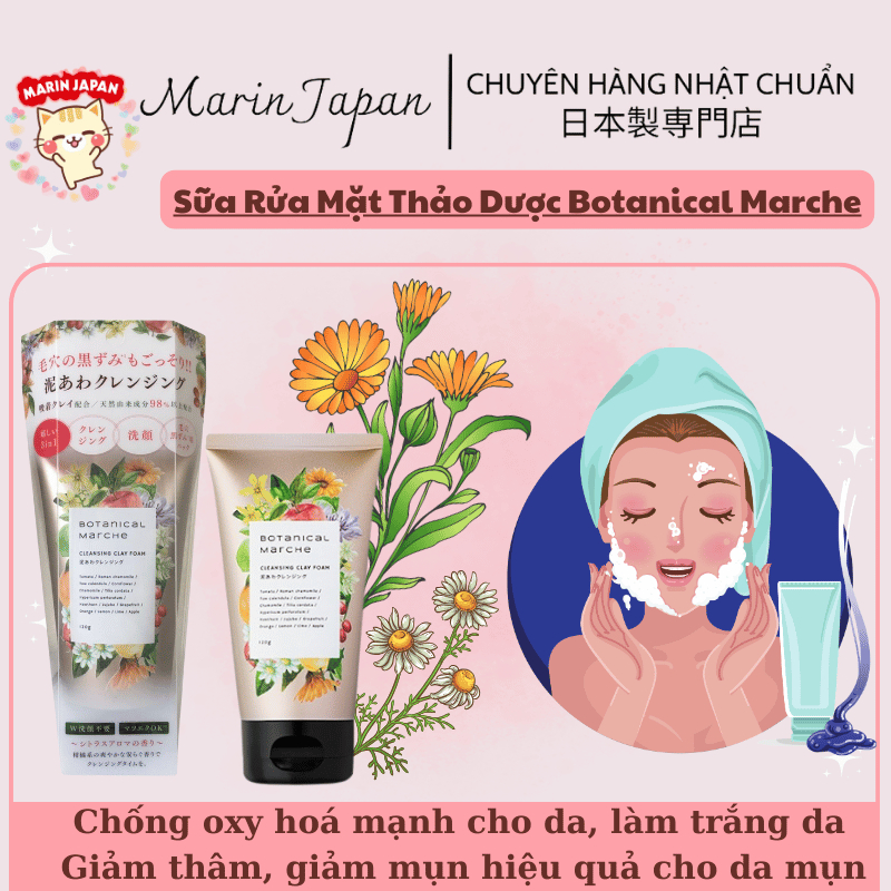 (Có sẵn,chuẩn Auth) Sửa Rửa Mặt Thảo Mộc Botanical Marche Chính hãng Nhật Bản