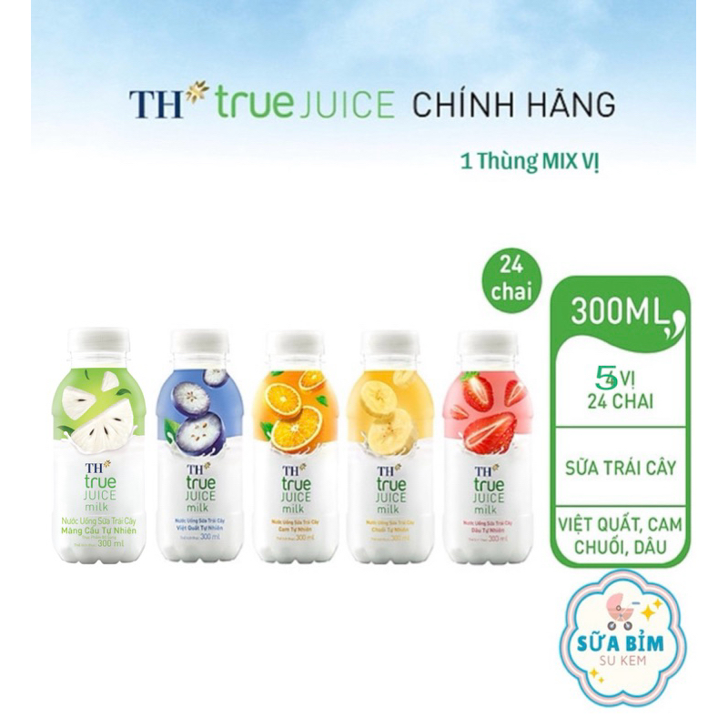 THÙNG MIX VỊ NƯỚC UỐNG SỮA TRÁI CÂY TH TRUE JUICE MILK 300ml ( 24chai x 300ml)