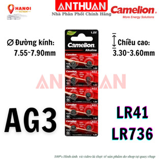  10Pin AG3 Camelion Alkaline 1.5V 392 LR41 LR736 Pin nút áo lắp đèn led đồ chơi đèn lazer nhiệt kế 