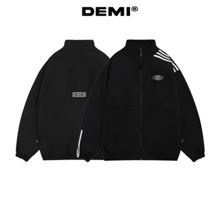 Áo khoác jacket local brand giá rẻ DEMI vải dù gió 2 lớp màu đen phối sọc line trắng | DE-AK67