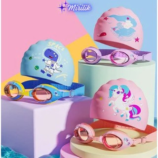 Trọn Bộ Kính bơi kèm mũ bơi nón bơi trẻ em 1 - 7 tuổi kín nước, kính bơi chống mờ sương Yuke Mirilik