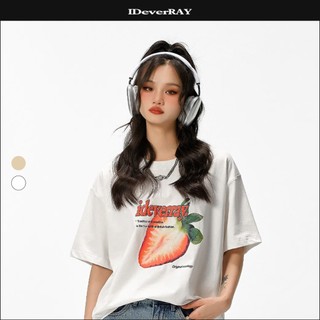 Áo thun unisex cao cấp chính hãng IDEVERRAY Strawberry Form Oversize Chất Cotton 260gsm