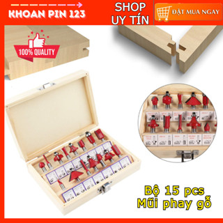  Bộ 15 mũi phay gỗ bộ mũi soi gỗ 15 chi tiết 1 4 inch 6.35mm có hộp đựng loại đẹp 