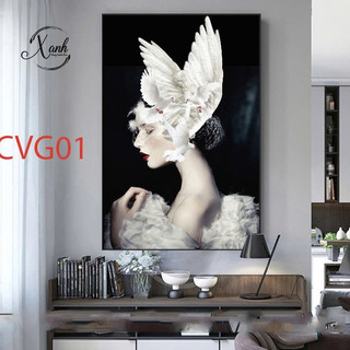 Tranh canvas CÔ GÁI CHIM CÂU KHỔ LỚN 60X80cm