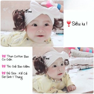 Băng Đô Turban Cho Bé Gái Vải Thun Cotton Đính Nơ Trắng Kèm Tóc Búi 2 Bên