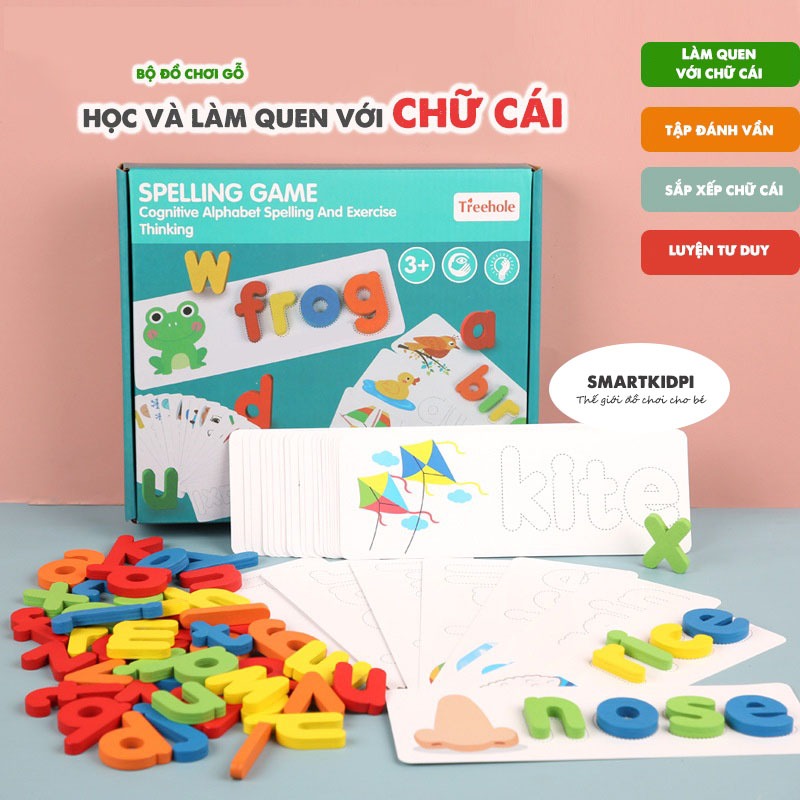 Bộ đồ chơi gỗ giúp bé tập làm quen với chứ cái - tập đánh vần - Spelling Game mẫu mới 2023