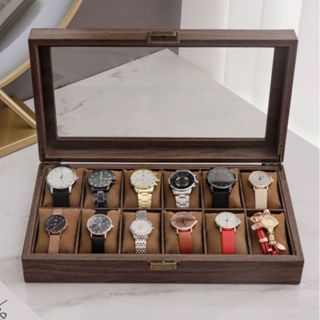 Hộp đựng đồng hồ, Hộp trưng bày 12 chiếc đồng hồ bọc da đen sang trọng mẫu mới 2024