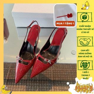 Giày cao gót mũi nhọn slingback sang chảnh đế cao 7cm kiểu dáng cá tính chất da PU cao cấp