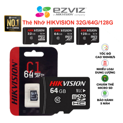 Thẻ nhớ micro SD Hikvision 32GB 64G,cho camera, điện thoại, máy ảnh... (chính hãng)