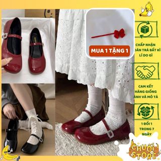 [SẴN+CHUẨN HÀNG QC] Giày búp bê nơ mũi tròn đế bệt khuy ngọc đính đá kiểu dáng ulzzang xinh xắn chất liệu da PU cao cấp