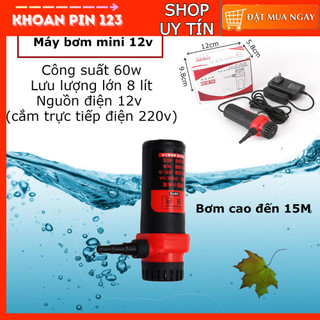 Máy bơm nước mini 12v 15M 60W dùng cho máy cắt rãnh tường, thay nước bể cá (màu đỏ)