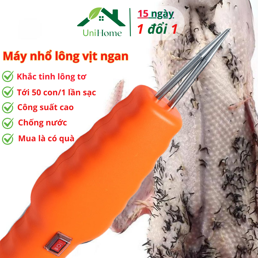 Máy Nhổ Lông VỊt Cầm Tay, Máy Vặt Lông GÀ, Vịt nhặt Sạch Lông Măng Chống Nước Kèm Dây Sạc Điện - UNIHOME - MNL02