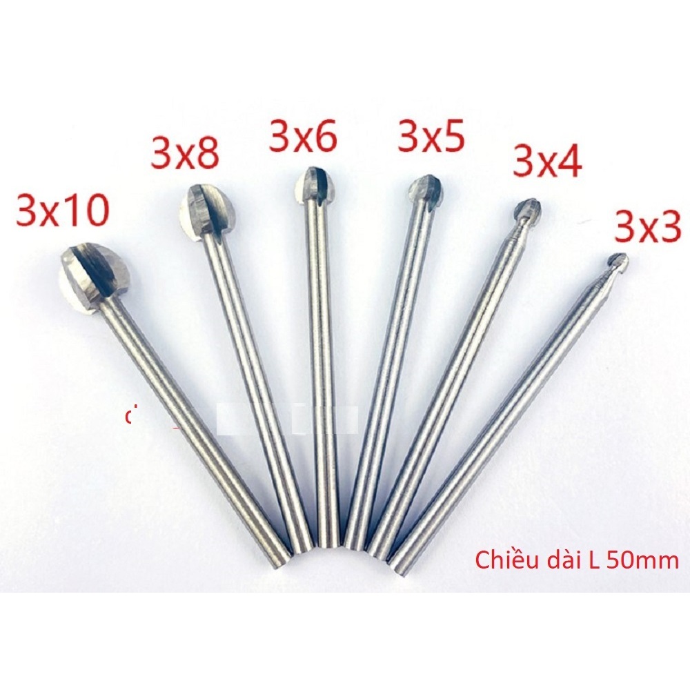Phá thô cán 3mm (mũi quả đào cán 3mm- Trọn bộ 6 mũi)