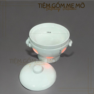 Bếp đun hâm nóng thức ăn bằng cồn nến size nhỏ men trắng gốm sứ Bát Tràng cao cấp
