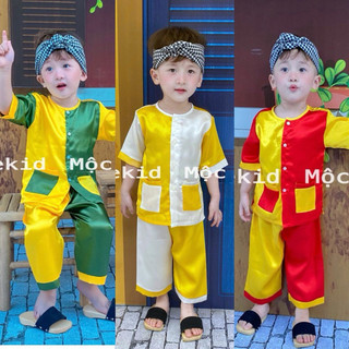 Bộ quần áo bà ba ghép màu cho bé size lớn Sét quần áo bà ba cho bé - Chất lụa mềm mại cho bé