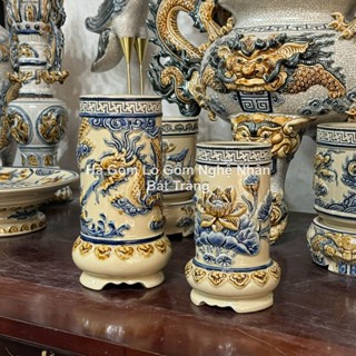Đồ Thờ Cúng Lọ Đựng Hương Men Hoàng Thổ - Ống Cắm Hương Rồng, Sen Thờ Cúng Bát Tràng - Nghệ nhân