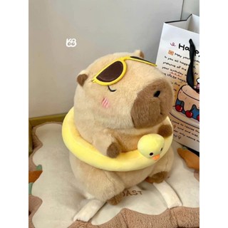 Gấu Bông Capybara, Gấu Bông Chuột Lang Màu Nâu Đeo Phao Vịt Mềm Mịn Đáng Yêu Kích Thước 30 cm