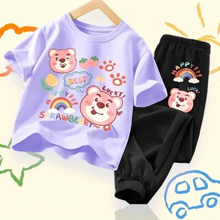  Set Bộ Hè Bé Gái Áo Thun Cotton Kèm Quần Bo Gấu In Hình 5D SIêu Xinh Cho Bé 9-35kg 